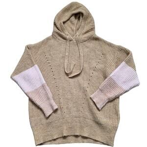 FRNCH Paris Brown Pink Wool Blend Hooded Knit Sweater sz Large Minimalist Basic